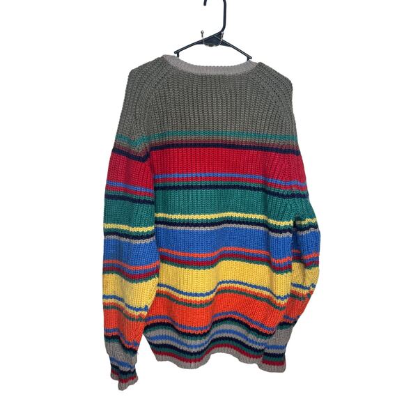 Lands' End Vintage Men's Wool Sweater - 100% Wool Multicolor Striped Large - Picture 3 of 4